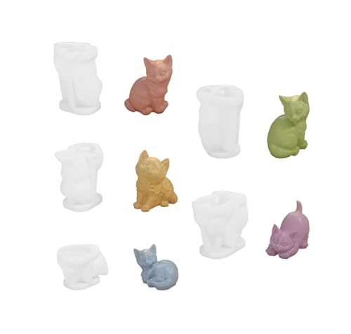 Xidmold 5 Stück 3D Katze Kerzenform Silikon, Kerzengießformen Katze, Kätzchen Silikonform für Fondant, Schokolade, Sojawachs Kerzen, Seife, Epoxidharz, Gips, Handwerk von Xidmold