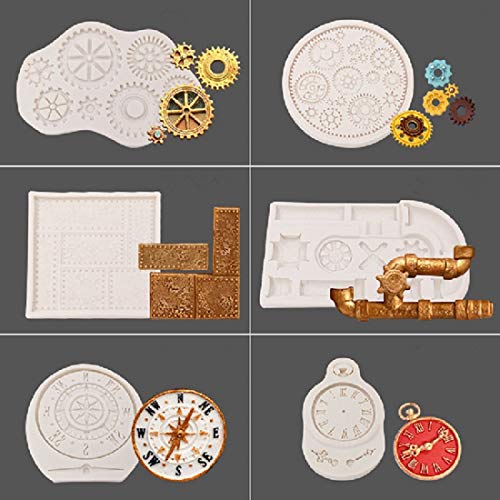 Xidmold 6 Stücke Steampunk Stil Uhr Rad Gießform Zahnräder Silikonform Decorative Schokolade Kuchen Fondantform Backform Tortedeko Silikon Formen Backformen Tonform Backen Schimmel Resin Moulds von Xidmold