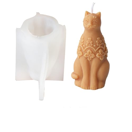 Xidmold Relief Blume Gras Muster Tier Kerzenform Silikon, 3D Katze Silikonform für Fondant, Sojawachs Kerzen, Seife, Gips, Epoxidharz, Handwerk (Katze) von Xidmold