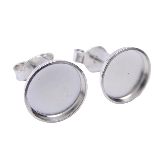 6er Set 925 Sterling Silber Ohrstecker 8mm für Cabochons - 1,4mm Tiefe - Ideal für DIY Schmuckprojekte von XieXie