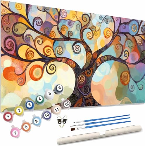 Abstrakt Malen Nach Zahlen Erwachsene Groß 40x80cm Malen Nach Zahlen Baum, Bastelset Set für Erwachsene, DIY Handgemalt Ölgemälde Leinwand Kit mit Pinseln Acrylfarben, Home Dekor Frauen Geschenk S-74 von Xieazgsn