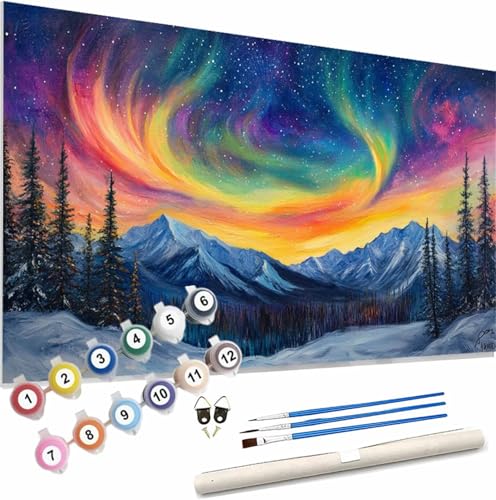 Aurora Malen Nach Zahlen Erwachsene Groß 180x100cm Malen Nach Zahlen Landschaft,Bastelset Set für Erwachsene,DIY Handgemalt Ölgemälde Leinwand Kit, Pinseln Acrylfarben,Home Dekor Frauen Geschenk S-474 von Xieazgsn