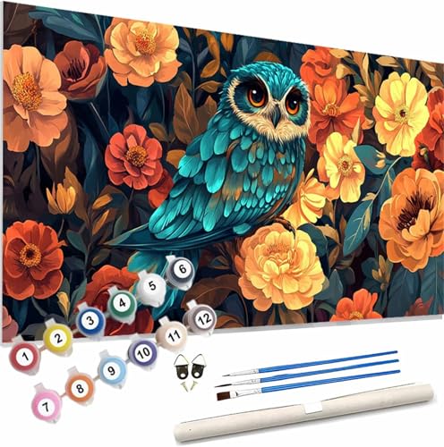 Blume Malen Nach Zahlen Erwachsene Groß 150x60cm Malen Nach Zahlen Eule, Bastelset Set für Erwachsene, DIY Handgemalt Ölgemälde Leinwand Kit mit Pinseln Acrylfarben, Home Dekor Frauen Geschenk S-421 von Xieazgsn