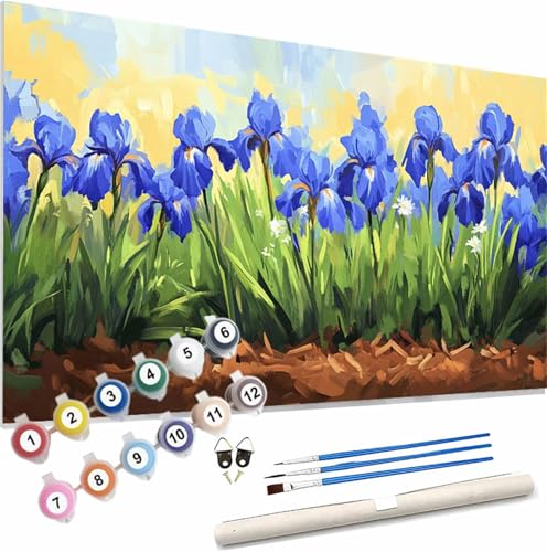 Blume Malen Nach Zahlen Erwachsene Groß 150x60cm Malen Nach Zahlen Iris, Bastelset Set für Erwachsene, DIY Handgemalt Ölgemälde Leinwand Kit mit Pinseln Acrylfarben, Home Dekor Frauen Geschenk S-462 von Xieazgsn