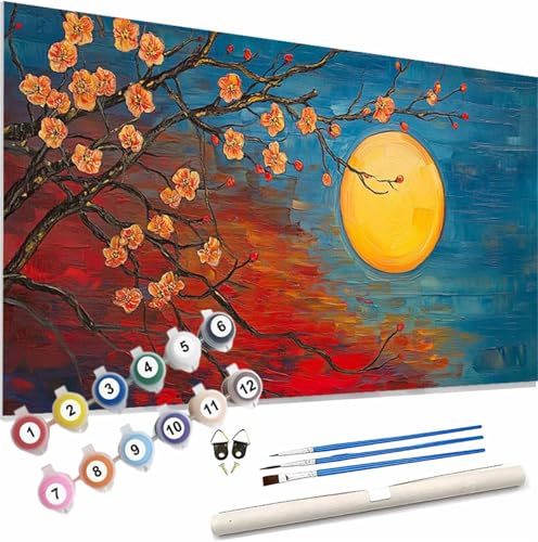 Blume Malen Nach Zahlen Erwachsene Groß 150x60cm Malen Nach Zahlen Mond, Bastelset Set für Erwachsene, DIY Handgemalt Ölgemälde Leinwand Kit mit Pinseln Acrylfarben, Home Dekor Frauen Geschenk S-464 von Xieazgsn