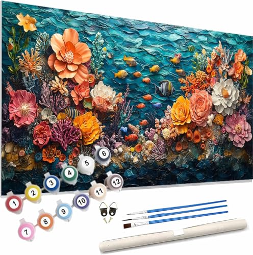 Blume Malen Nach Zahlen Erwachsene Groß 150x60cm Malen Nach Zahlen Ozean, Bastelset Set für Erwachsene, DIY Handgemalt Ölgemälde Leinwand Kit mit Pinseln Acrylfarben, Home Dekor Frauen Geschenk S-403 von Xieazgsn