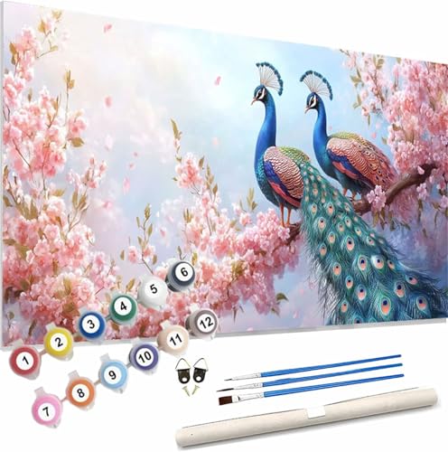 Blume Malen Nach Zahlen Erwachsene Groß 150x60cm Malen Nach Zahlen Pfau, Bastelset Set für Erwachsene, DIY Handgemalt Ölgemälde Leinwand Kit mit Pinseln Acrylfarben, Home Dekor Frauen Geschenk S-413 von Xieazgsn