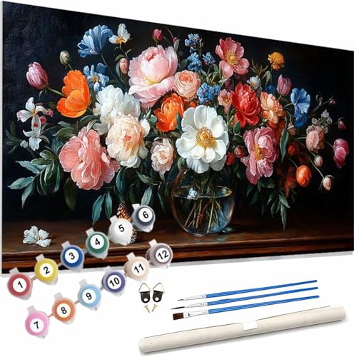 Blume Malen Nach Zahlen Erwachsene Groß 150x60cm Malen Nach Zahlen Retro, Bastelset Set für Erwachsene, DIY Handgemalt Ölgemälde Leinwand Kit mit Pinseln Acrylfarben, Home Dekor Frauen Geschenk S-396 von Xieazgsn