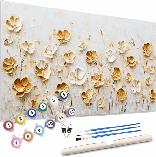 Blume Malen Nach Zahlen Erwachsene Groß 150x60cm Malen Nach Zahlen Retro, Bastelset Set für Erwachsene, DIY Handgemalt Ölgemälde Leinwand Kit mit Pinseln Acrylfarben, Home Dekor Frauen Geschenk S-400 von Xieazgsn