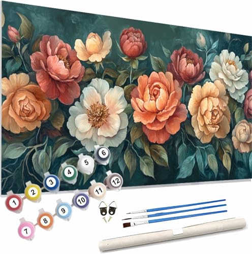 Blume Malen Nach Zahlen Erwachsene Groß 150x60cm Malen Nach Zahlen Retro, Bastelset Set für Erwachsene, DIY Handgemalt Ölgemälde Leinwand Kit mit Pinseln Acrylfarben, Home Dekor Frauen Geschenk S-399 von Xieazgsn