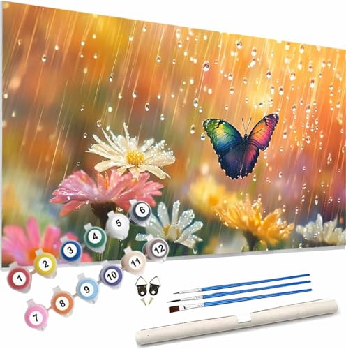 Blume Malen Nach Zahlen Erwachsene Groß 150x60cm Malen Nach Zahlen Schmetterling,Bastelset Set für Erwachsene,DIY Handgemalt Ölgemälde Leinwand Kit,Pinseln Acrylfarben,Home Dekor Frauen Geschenk S-410 von Xieazgsn