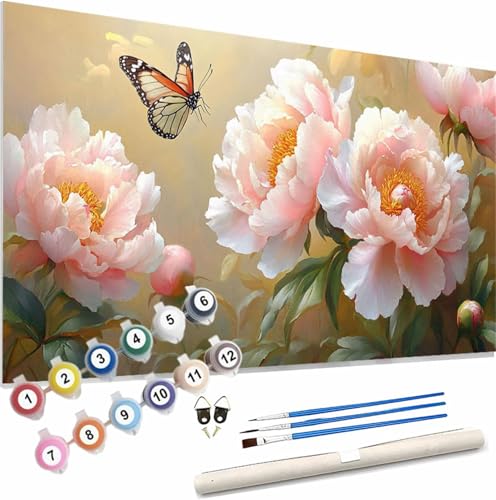 Blume Malen Nach Zahlen Erwachsene Groß 150x60cm Malen Nach Zahlen Schmetterling,Bastelset Set für Erwachsene,DIY Handgemalt Ölgemälde Leinwand Kit,Pinseln Acrylfarben,Home Dekor Frauen Geschenk S-411 von Xieazgsn