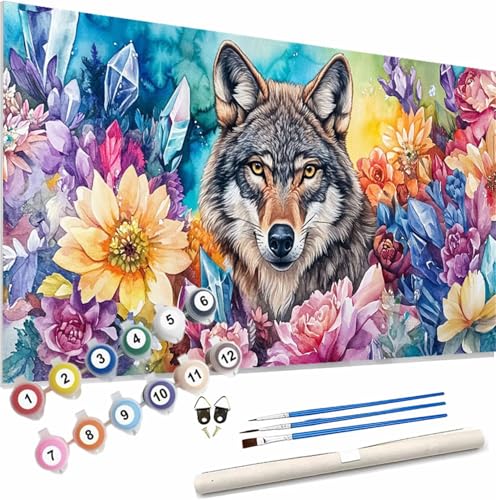 Blume Malen Nach Zahlen Erwachsene Groß 150x60cm Malen Nach Zahlen Wolf, Bastelset Set für Erwachsene, DIY Handgemalt Ölgemälde Leinwand Kit mit Pinseln Acrylfarben, Home Dekor Frauen Geschenk S-417 von Xieazgsn