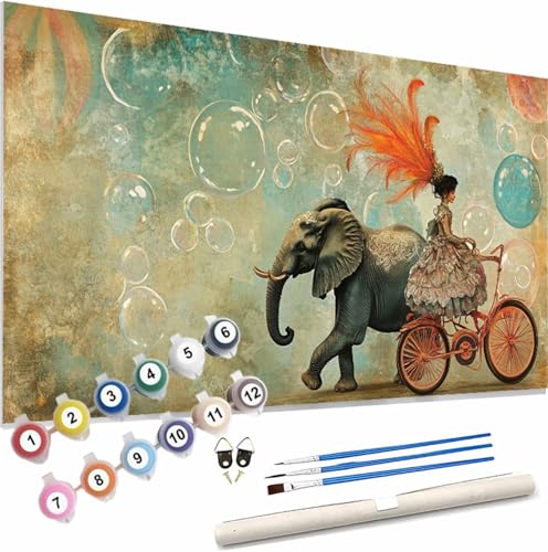 Elefant Malen Nach Zahlen Erwachsene Groß 40x80cm Malen Nach Zahlen Mädchen,Bastelset Set für Erwachsene,DIY Handgemalt Ölgemälde Leinwand Kit mit Pinseln Acrylfarben,Home Dekor Frauen Geschenk S-92 von Xieazgsn