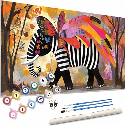 Elefant Malen Nach Zahlen Erwachsene Groß 40x80cm Malen Nach Zahlen Tier, Bastelset Set für Erwachsene, DIY Handgemalt Ölgemälde Leinwand Kit mit Pinseln Acrylfarben, Home Dekor Frauen Geschenk S-89 von Xieazgsn