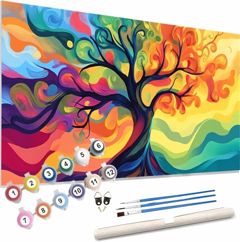 Farbe Malen Nach Zahlen Erwachsene Groß 40x80cm Malen Nach Zahlen Baum, Bastelset Set für Erwachsene, DIY Handgemalt Ölgemälde Leinwand Kit mit Pinseln Acrylfarben, Home Dekor Frauen Geschenk S-29 von Xieazgsn