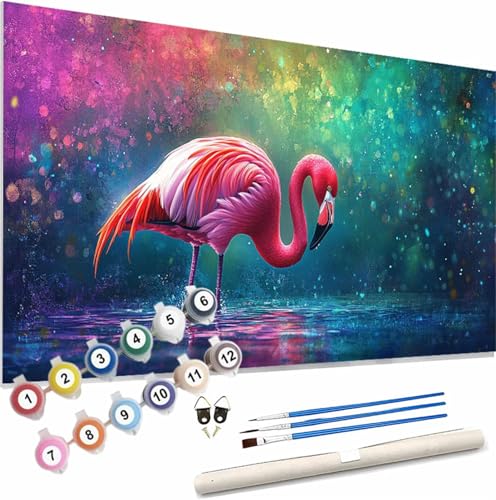 Flamingo Malen Nach Zahlen Erwachsene Groß 150x60cm Malen Nach Zahlen Tier,Bastelset Set für Erwachsene,DIY Handgemalt Ölgemälde Leinwand Kit mit Pinseln Acrylfarben,Home Dekor Frauen Geschenk S-473 von Xieazgsn