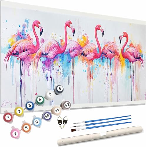 Flamingo Malen Nach Zahlen Erwachsene Groß 180x100cm Malen Nach Zahlen Tier,Bastelset Set für Erwachsene,DIY Handgemalt Ölgemälde Leinwand Kit mit Pinseln Acrylfarben,Home Dekor Frauen Geschenk S-472 von Xieazgsn