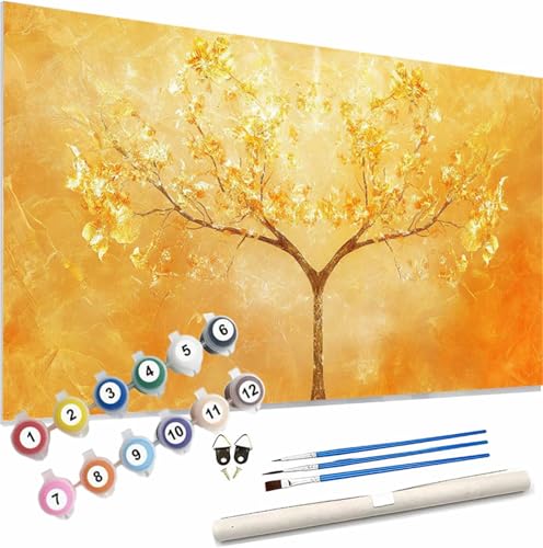 Gelb Malen Nach Zahlen Erwachsene Groß 150x60cm Malen Nach Zahlen Baum, Bastelset Set für Erwachsene, DIY Handgemalt Ölgemälde Leinwand Kit mit Pinseln Acrylfarben, Home Dekor Frauen Geschenk S-469 von Xieazgsn