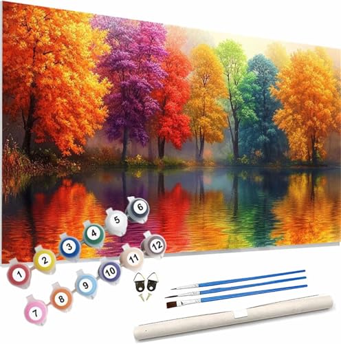 Herbst Malen Nach Zahlen Erwachsene Groß 40x80cm Malen Nach Zahlen Baum, Bastelset Set für Erwachsene, DIY Handgemalt Ölgemälde Leinwand Kit mit Pinseln Acrylfarben, Home Dekor Frauen Geschenk S-651 von Xieazgsn