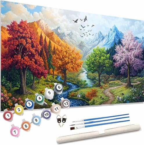 Herbst Malen Nach Zahlen Erwachsene Groß 40x80cm Malen Nach Zahlen Baum, Bastelset Set für Erwachsene, DIY Handgemalt Ölgemälde Leinwand Kit mit Pinseln Acrylfarben, Home Dekor Frauen Geschenk S-650 von Xieazgsn