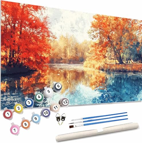 Herbst Malen Nach Zahlen Erwachsene Groß 40x80cm Malen Nach Zahlen Baum, Bastelset Set für Erwachsene, DIY Handgemalt Ölgemälde Leinwand Kit mit Pinseln Acrylfarben, Home Dekor Frauen Geschenk S-638 von Xieazgsn