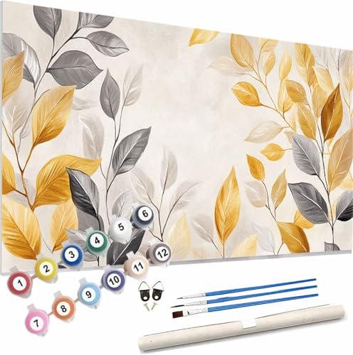 Herbst Malen Nach Zahlen Erwachsene Groß 40x80cm Malen Nach Zahlen Blätter,Bastelset Set für Erwachsene,DIY Handgemalt Ölgemälde Leinwand Kit mit Pinseln Acrylfarben,Home Dekor Frauen Geschenk S-640 von Xieazgsn