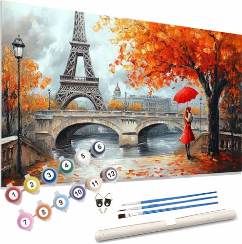 Herbst Malen Nach Zahlen Erwachsene Groß 40x80cm Malen Nach Zahlen Paris, Bastelset Set für Erwachsene, DIY Handgemalt Ölgemälde Leinwand Kit mit Pinseln Acrylfarben, Home Dekor Frauen Geschenk S-644 von Xieazgsn