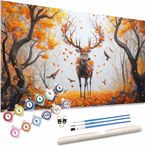 Herbst Malen Nach Zahlen Erwachsene Groß 40x80cm Malen Nach Zahlen Reh, Bastelset Set für Erwachsene, DIY Handgemalt Ölgemälde Leinwand Kit mit Pinseln Acrylfarben, Home Dekor Frauen Geschenk S-635 von Xieazgsn