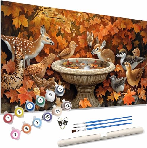 Herbst Malen Nach Zahlen Erwachsene Groß 40x80cm Malen Nach Zahlen Tier, Bastelset Set für Erwachsene, DIY Handgemalt Ölgemälde Leinwand Kit mit Pinseln Acrylfarben, Home Dekor Frauen Geschenk S-629 von Xieazgsn