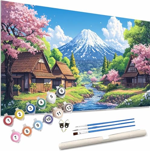 Japan Malen Nach Zahlen Erwachsene Groß 180x100cm Malen Nach Zahlen Berg, Bastelset Set für Erwachsene, DIY Handgemalt Ölgemälde Leinwand Kit mit Pinseln Acrylfarben, Home Dekor Frauen Geschenk S-655 von Xieazgsn