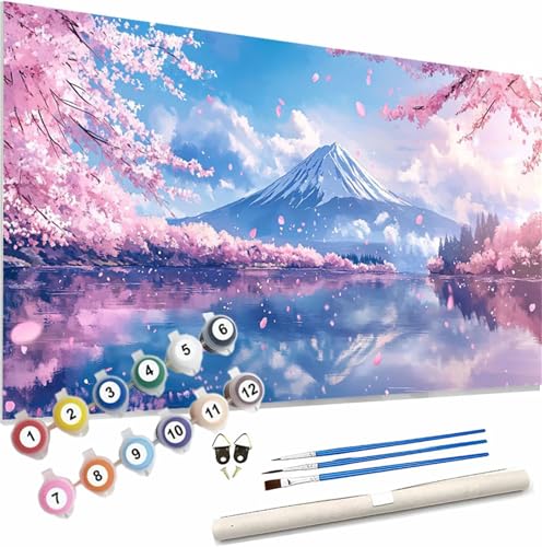 Japan Malen Nach Zahlen Erwachsene Groß 40x80cm Malen Nach Zahlen Kirschblüten,Bastelset Set für Erwachsene,DIY Handgemalt Ölgemälde Leinwand Kit, Pinseln Acrylfarben,Home Dekor Frauen Geschenk S-656 von Xieazgsn