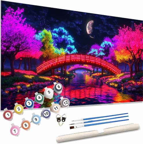 Japan Malen Nach Zahlen Erwachsene Groß 40x80cm Malen Nach Zahlen Mond, Bastelset Set für Erwachsene, DIY Handgemalt Ölgemälde Leinwand Kit mit Pinseln Acrylfarben, Home Dekor Frauen Geschenk S-658 von Xieazgsn