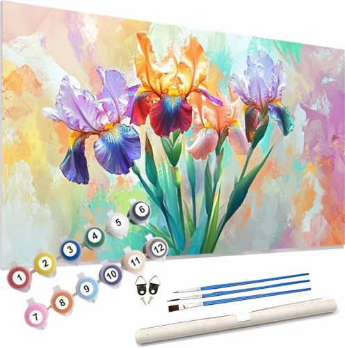 Malen Nach Zahlen Blume,Iris Malen Nach Zahlen Kinder Anfänger,Malen-Nach-Zahlen ab 7 8 9 Jahre Mädchen Geschenke,DIY Ölgemälde Set mit Pinseln Acrylpigment,Home Wanddeko Wohnzimme 180x90cm S-461 von Xieazgsn