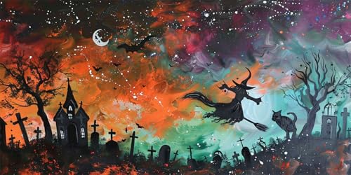 Malen Nach Zahlen Erwachsene,Malen Nach Zahlen Halloween Paint by Numbers Hexe DIY Erwachsene Bastelset mit Pinseln Acrylfarben Handgemalt Ölgemälde Leinwand für Home Decor, 100x200cm (Mit Rahmen) E-1 von Xieazgsn