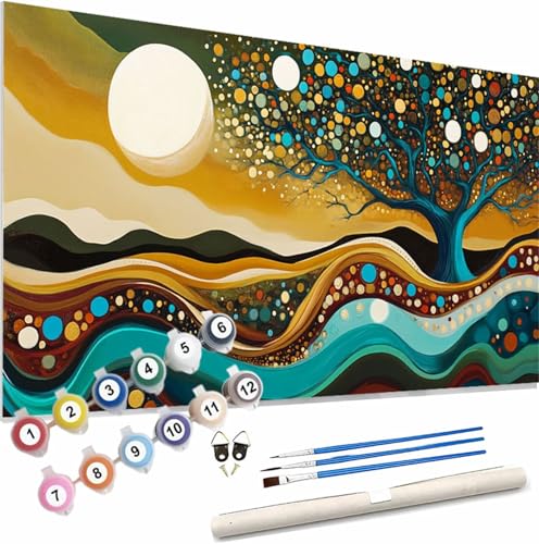 Malen Nach Zahlen Erwachsene Abstrakt Malen Nach Zahlen Baum des Lebens Paint by Numbers für Anfänger,DIY Handgemalt Ölgemälde Leinwand Kit,Pinseln Acrylfarben Bastelset,Home Dekor Gifts 120x50cm S-72 von Xieazgsn