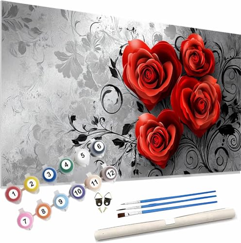 Malen Nach Zahlen Erwachsene Blume Malen Nach Zahlen Rosen Paint by Numbers für Anfänger,DIY Handgemalt Ölgemälde Leinwand Kit mit Pinseln Acrylfarben Bastelset,Home Wand Dekor Geschenk 160x80cm S-425 von Xieazgsn