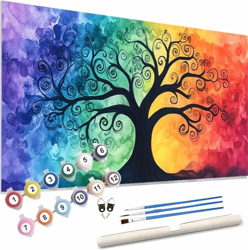 Malen Nach Zahlen Erwachsene Farbe Malen Nach Zahlen Baum des Lebens Paint by Numbers für Anfänger,DIY Handgemalt Ölgemälde Leinwand Kit,Pinseln Acrylfarben Bastelset,Home Dekor Geschenk 120x50cm S-28 von Xieazgsn