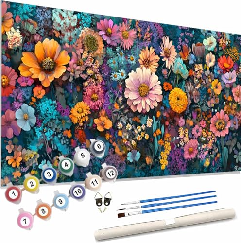 Malen Nach Zahlen Erwachsene Farbe Malen Nach Zahlen Blume Paint by Numbers für Anfänger,DIY Handgemalt Ölgemälde Leinwand Kit mit Pinseln Acrylfarben Bastelset,Home Wand Dekor Geschenk 120x50cm S-21 von Xieazgsn