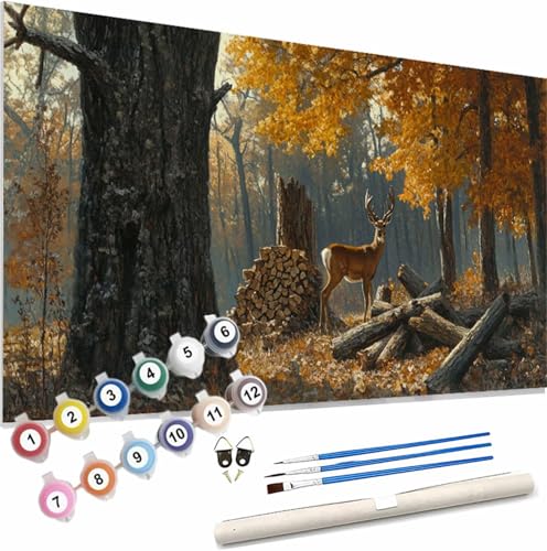 Malen Nach Zahlen Erwachsene Herbst Malen Nach Zahlen Reh Paint by Numbers für Anfänger,DIY Handgemalt Ölgemälde Leinwand Kit mit Pinseln Acrylfarben Bastelset,Home Wand Dekor Geschenk 120x50cm S-649 von Xieazgsn