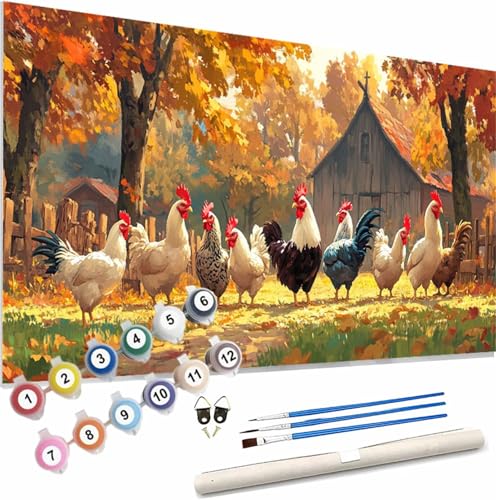 Malen Nach Zahlen Erwachsene Herbst Malen Nach Zahlen Tier Paint by Numbers für Anfänger,DIY Handgemalt Ölgemälde Leinwand Kit mit Pinseln Acrylfarben Bastelset,Home Wand Dekor Geschenk 120x50cm S-630 von Xieazgsn