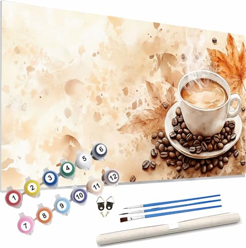 Malen Nach Zahlen Erwachsene Kaffee Malen Nach Zahlen Blätter Paint by Numbers für Anfänger,DIY Handgemalt Ölgemälde Leinwand Kit, Pinseln Acrylfarben Bastelset,Home Wand Dekor Geschenk 160x80cm S-479 von Xieazgsn