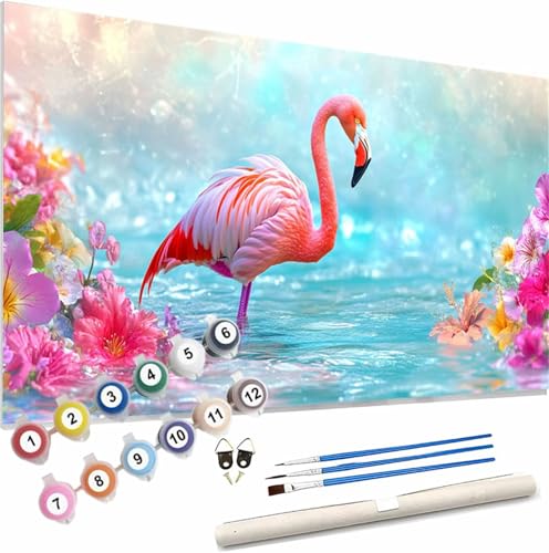 Malen Nach Zahlen Erwachsene Tier Malen Nach Zahlen Flamingo Paint by Numbers für Anfänger,DIY Handgemalt Ölgemälde Leinwand Kit, Pinseln Acrylfarben Bastelset,Home Wand Dekor Geschenk 120x50cm S-135 von Xieazgsn