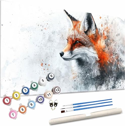 Malen Nach Zahlen Erwachsene Tier Malen Nach Zahlen Fuchs Paint by Numbers für Anfänger,DIY Handgemalt Ölgemälde Leinwand Kit mit Pinseln Acrylfarben Bastelset,Home Wand Dekor Geschenk 120x50cm S-126 von Xieazgsn