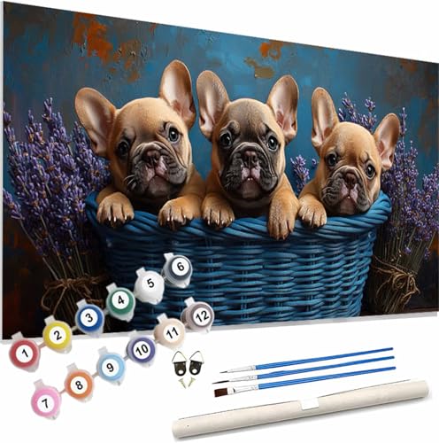 Malen Nach Zahlen Erwachsene Tier Malen Nach Zahlen Hund Paint by Numbers für Anfänger,DIY Handgemalt Ölgemälde Leinwand Kit mit Pinseln Acrylfarben Bastelset,Home Wand Dekor Geschenk 120x50cm S-122 von Xieazgsn