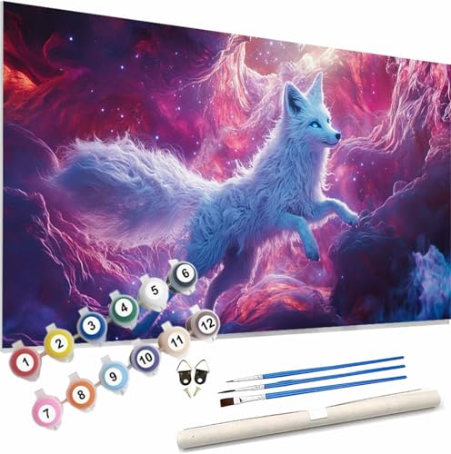 Malen Nach Zahlen Erwachsene Tier Malen Nach Zahlen Wolf Paint by Numbers für Anfänger,DIY Handgemalt Ölgemälde Leinwand Kit mit Pinseln Acrylfarben Bastelset,Home Wand Dekor Geschenk 120x50cm S-153 von Xieazgsn