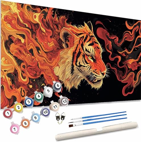 Malen Nach Zahlen Erwachsene Tiger Malen Nach Zahlen Tier Paint by Numbers für Anfänger,DIY Handgemalt Ölgemälde Leinwand Kit mit Pinseln Acrylfarben Bastelset,Home Wand Dekor Geschenk 160x80cm S-496 von Xieazgsn