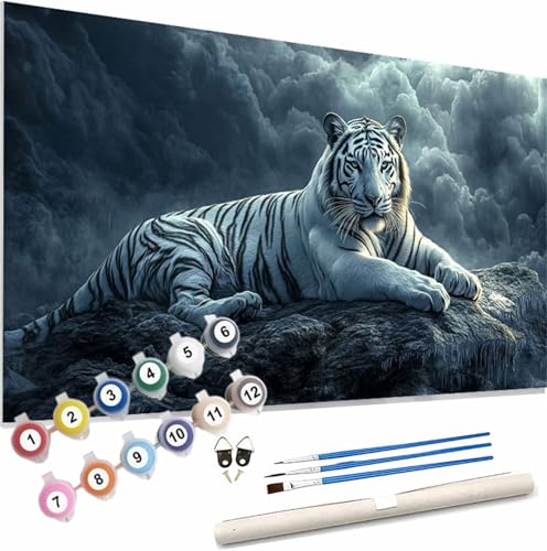 Malen Nach Zahlen Erwachsene Tiger Malen Nach Zahlen Tier Paint by Numbers für Anfänger,DIY Handgemalt Ölgemälde Leinwand Kit mit Pinseln Acrylfarben Bastelset,Home Wand Dekor Geschenk 160x80cm S-499 von Xieazgsn