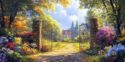 Malen Nach Zahlen Garten Malen Nach Zahlen Erwachsene Landschaft DIY mit Rahmen Ölgemälde Set Malen Basteln, mit Pinseln Acrylfarben Kreativ Set für Erwachsene,Home Wand Dekor Gift 100x200cm E-1247 von Xieazgsn