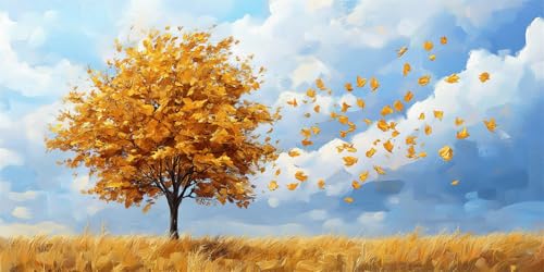 Malen Nach Zahlen Herbst Malen Nach Zahlen Erwachsene Baum DIY mit Rahmen Ölgemälde Set Malen Basteln mit Pinseln und Acrylfarben Kreativ Set für Erwachsene,Home Wand Dekor Geschenk 80x160cm E-1039 von Xieazgsn